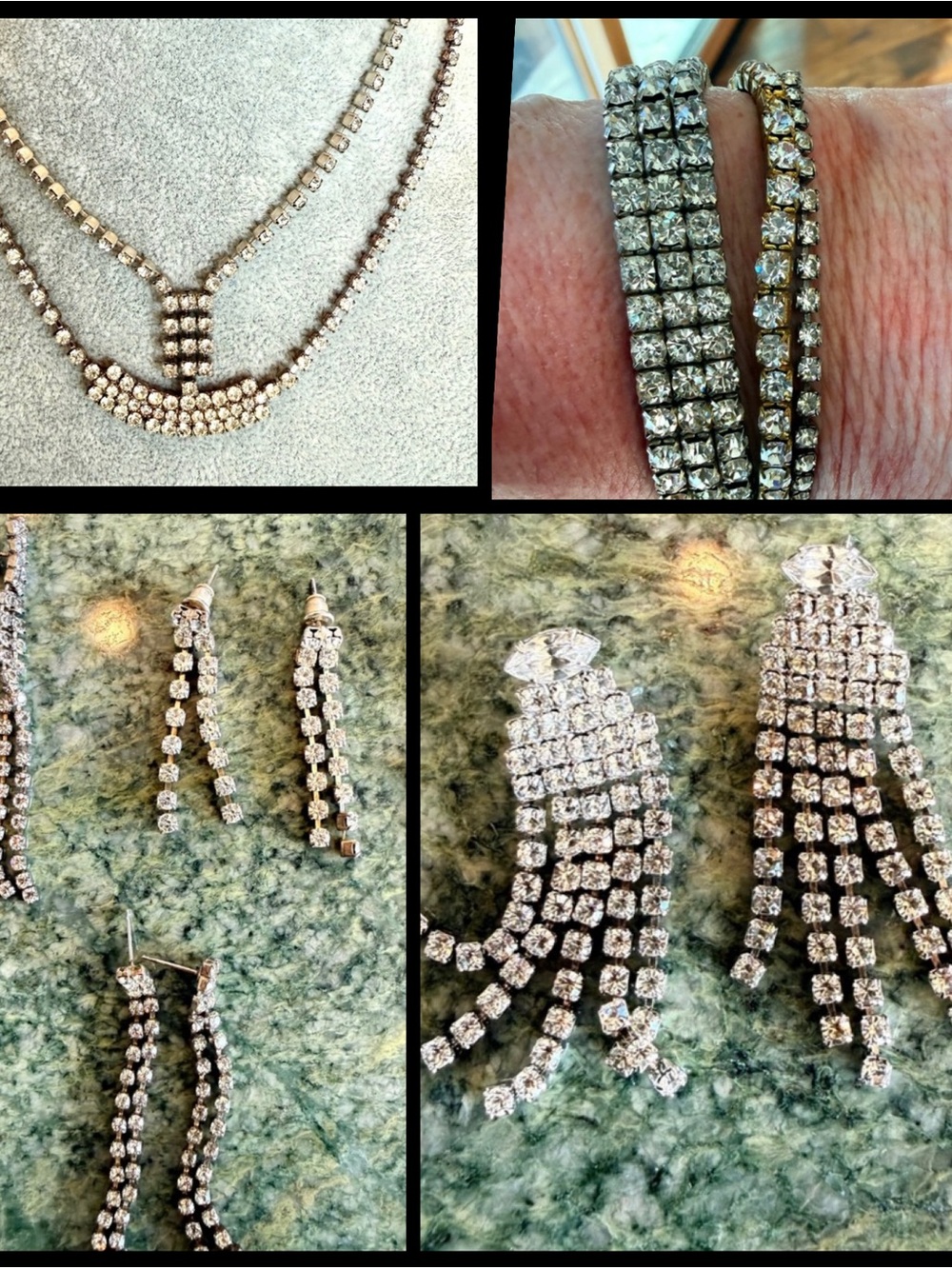 Vintage Lot Rhinestone Jewelry Lot Necklaces Bracelets Earrings Clear Crystal